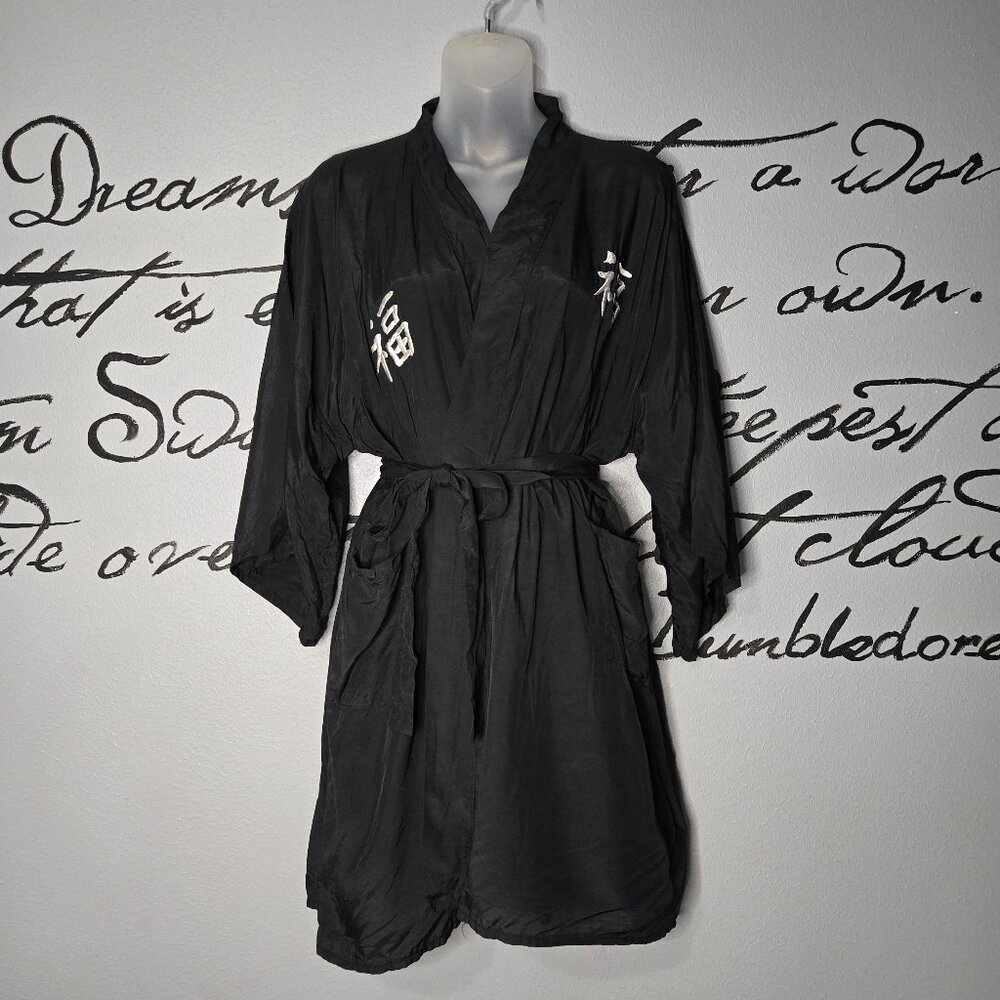 Vintage Unisex Black Rayon Kimono from Singapore, OS